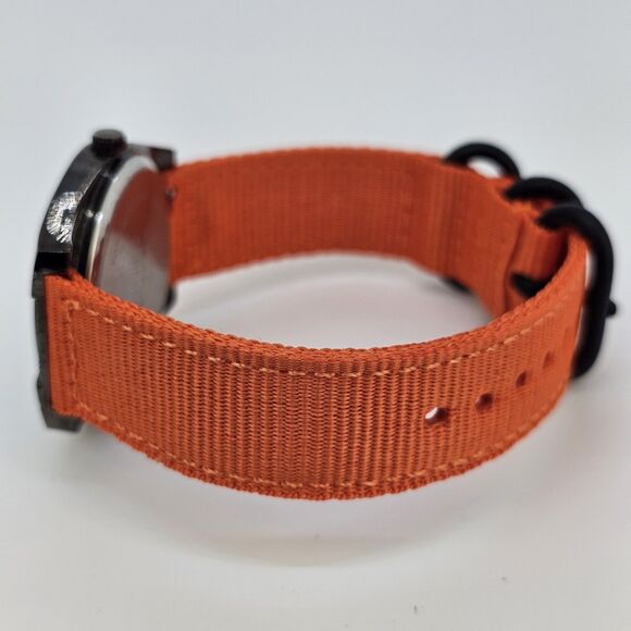 Men's Military Watch 36MM Black Dial New Orange Canvas Band Straps New Battery - Picture 6 of 11